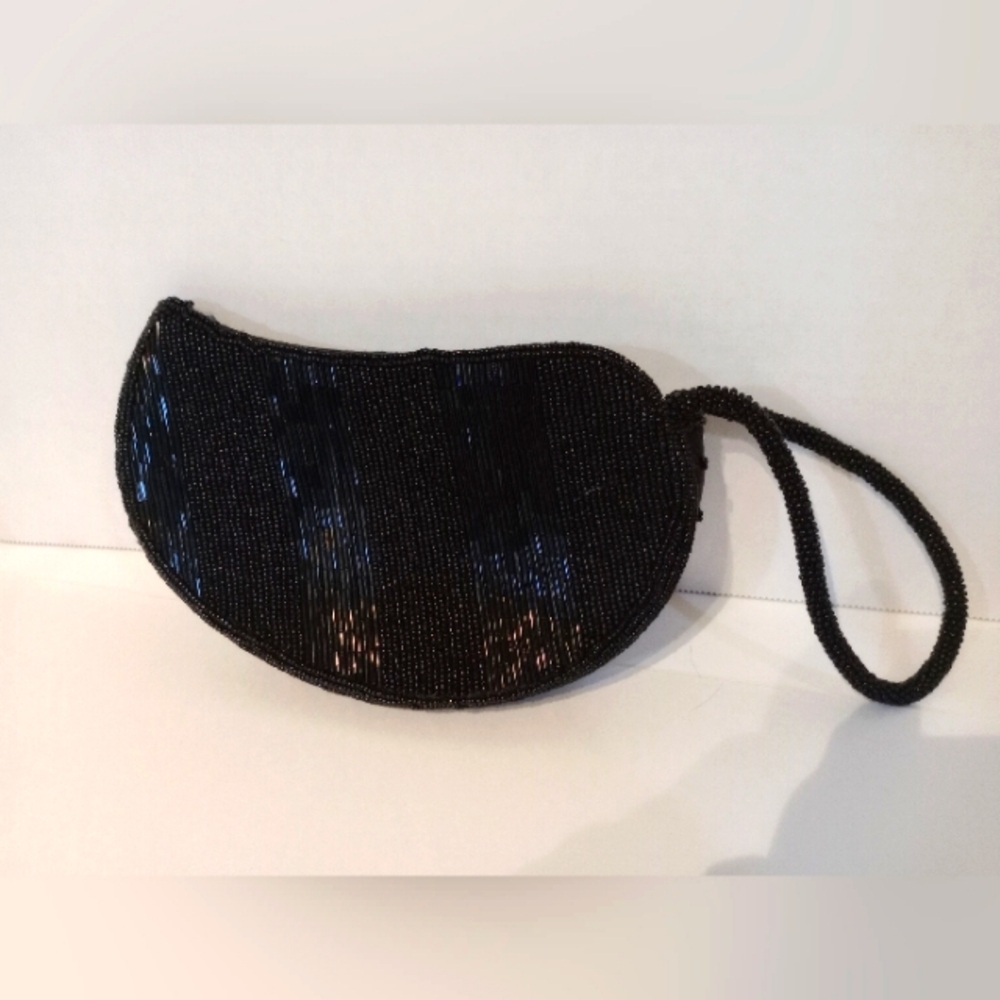 BIJOUX TERNER Black Beaded Clutch Wristlet‎